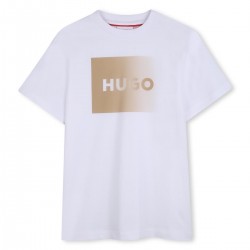 HUGO White/Beige square logo t-shirt 