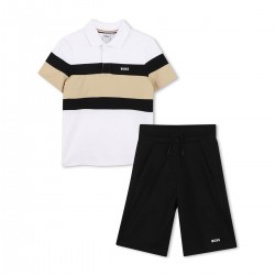 Hugo Boss White/Stone Black polo + sweater short set 