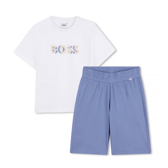 Hugo Boss White/Blue logo t-shirt + Blue shorts