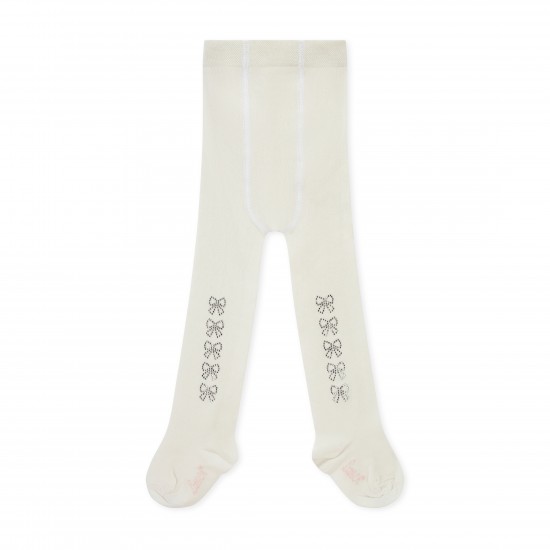 Little A Kerry White bow diamante tights 