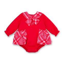 Little A Red Kacey check frill romper 