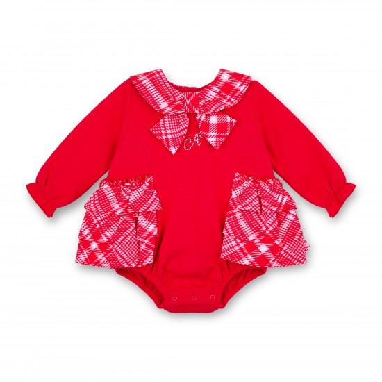 Little A Red Kacey check frill romper 
