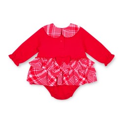 Little A Red Kacey check frill romper 