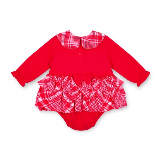 Little A Red Kacey check frill romper 