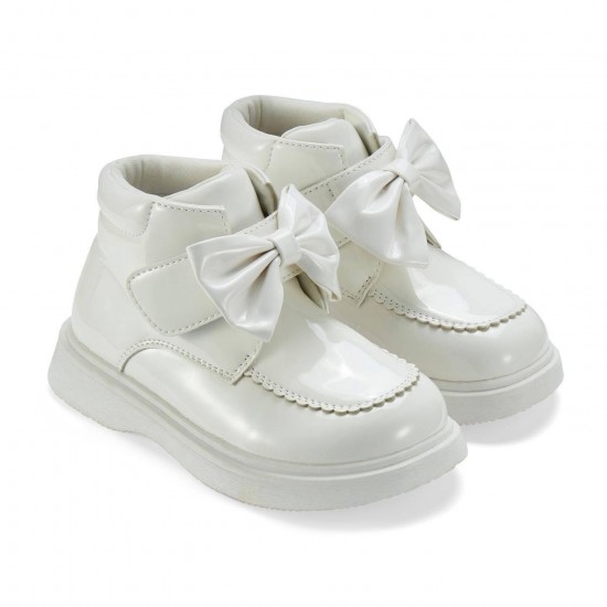 Little A Bowie White bow boots 