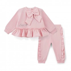 Little A Pink Jasmine bow frill tracksuit