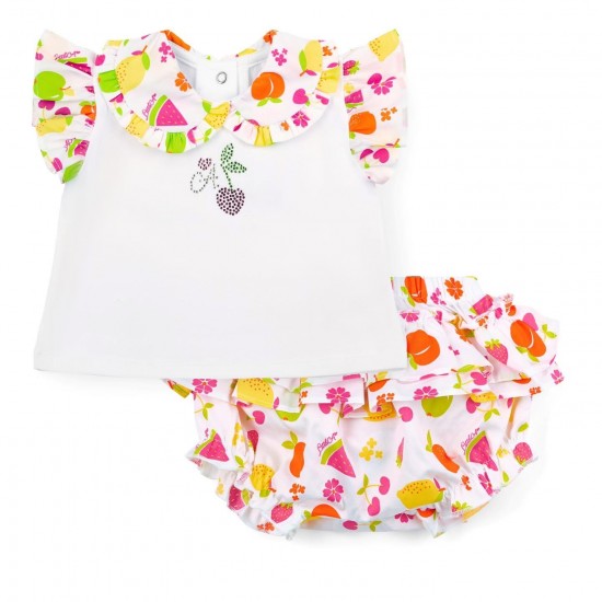 Little A White Pippa fruit jam pant set 