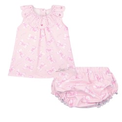 Little A Pink Opal bow print dress