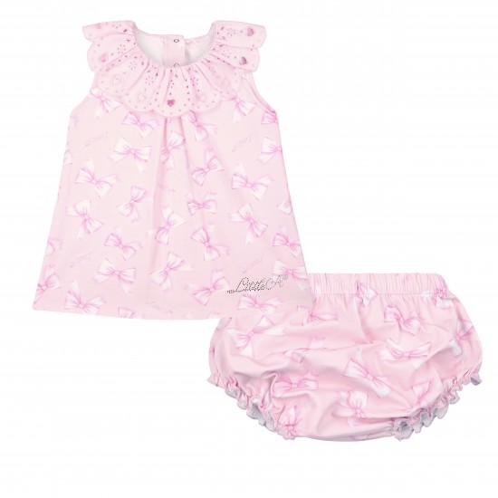 Little A Pink Opal bow print dress