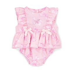 Little A Pink Odessa bow print romper 