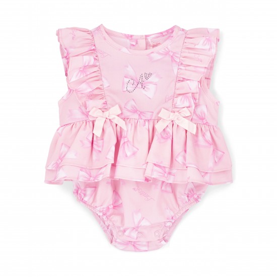 Little A Pink Odessa bow print romper 