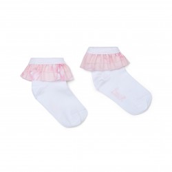 Little A White Odette Bow print frill socks 