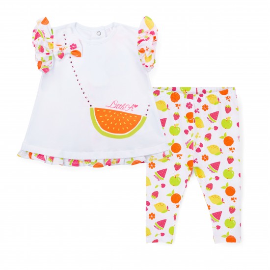 Little A White Palmer fruit legging set