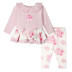 Little A Pale Pink Daisy rose print legging set 