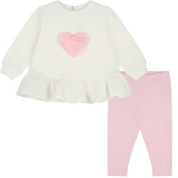 Little A White Demi fur heart legging set 