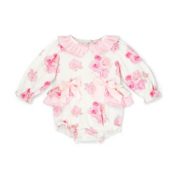 Little A White Della Rose print romper 