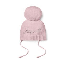 Little A Pale Pink diamond knitted pom pom hat