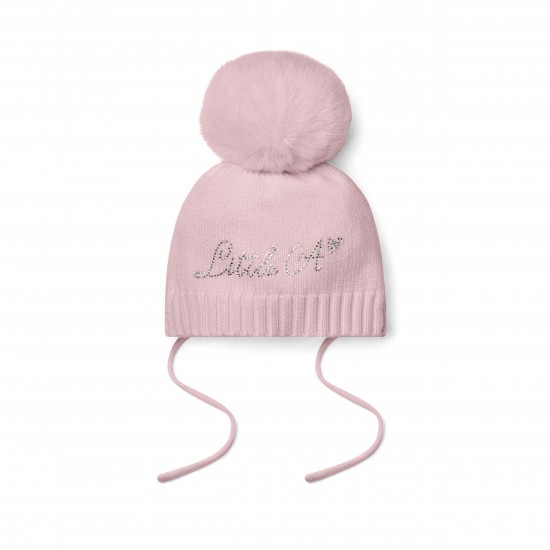 Little A Pale Pink diamond knitted pom pom hat