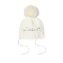 Little A White diamond knitted pom pom hat 