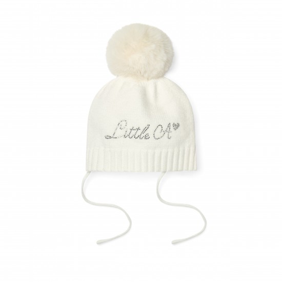 Little A White diamond knitted pom pom hat 