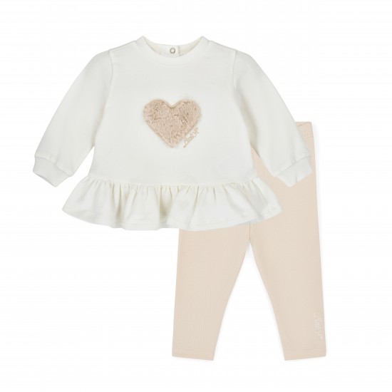 Little A White Demi fur heart legging set 