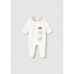 Mayoral cream house/train/car velour babygrow 