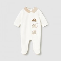 Mayoral cream house/train/car velour babygrow 