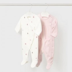 Mayoral Cream and pink 2 pack babygrows 
