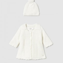 Mayoral Cream Knitted cardigan + hat 
