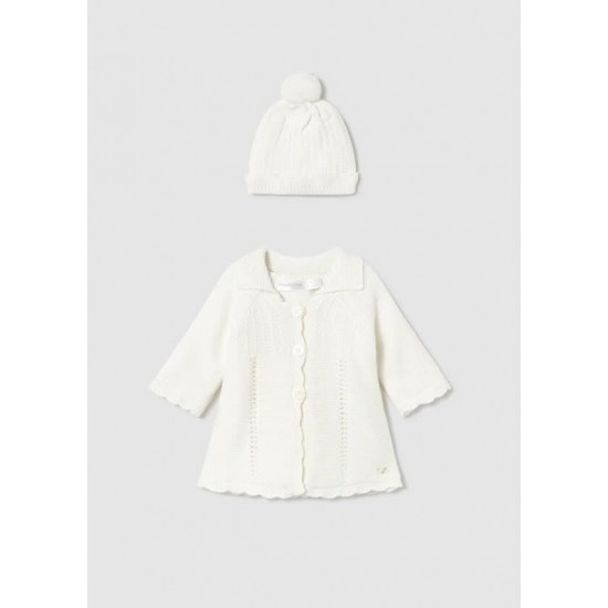 Mayoral Cream Knitted cardigan + hat 