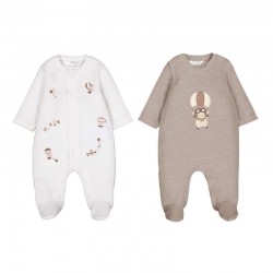 Mayoral Cream/Beige velour 2 pack babygrows 