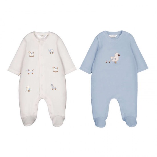 Mayoral 2 pack Blue/Cream animal babygrow 