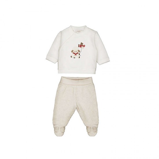 Mayoral Cream sheep sweater + Cream cord trousers 