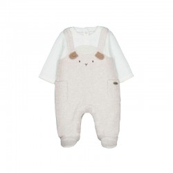 Mayoral Cream sheep dungaree set 