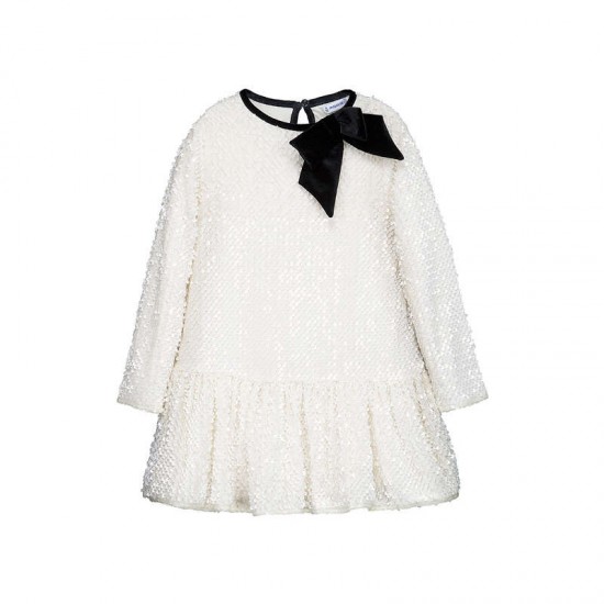 Mayoral Cream sequin bow dress