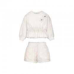 Mayoral Cream flower sweater + sequin short set 