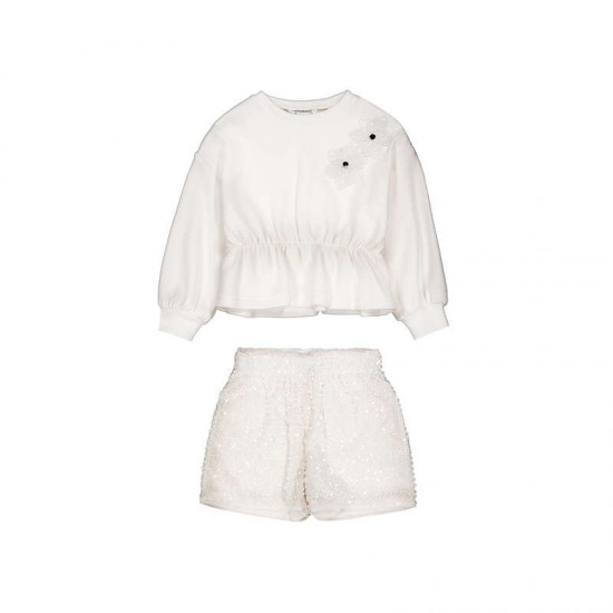 Mayoral Cream flower sweater + sequin short set 