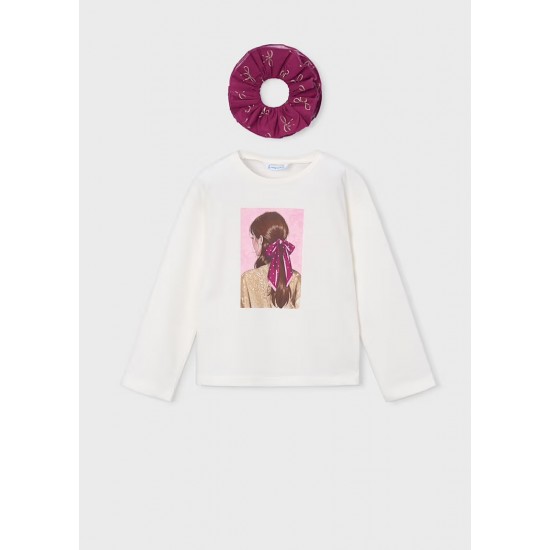 Mayoral Cream top with hair scrunchie 