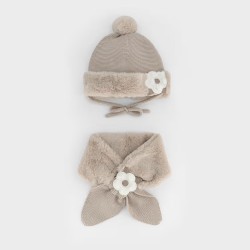Mayoral Beige fur hat and collar scarf