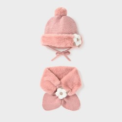 Mayoral Pink fur hat and collard scarf