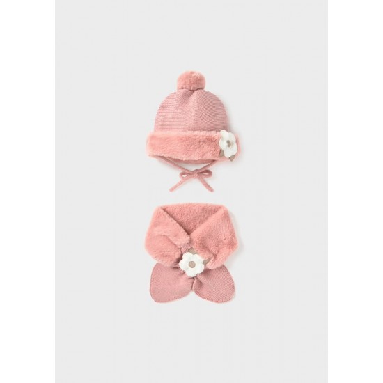 Mayoral Pink fur hat and collard scarf