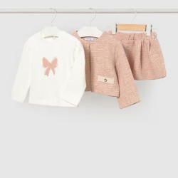 Mayoral Pink 3 piece skirt top + cardigan set 