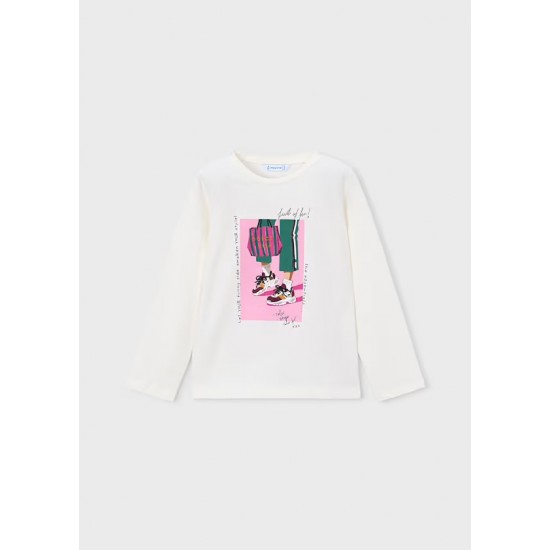 Mayoral Cream top + Green velour leggings 