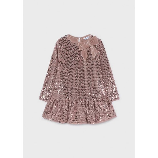 Mayoral Pink sequin bow dress