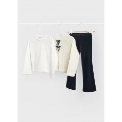 Mayoral Cream Top + cardi + velour legging set 