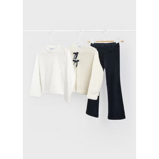 Mayoral Cream Top + cardi + velour legging set Mayoral Cream Top + cardi + velour legging set