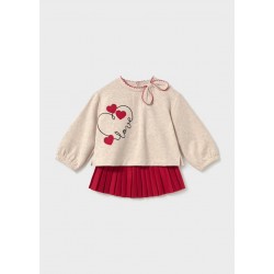 Mayoral Beige sweater + Red pleated skirt Mayoral Beige sweater + Red pleated skirt