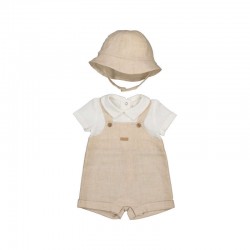 Mayoral Beige dungaree + hat set 