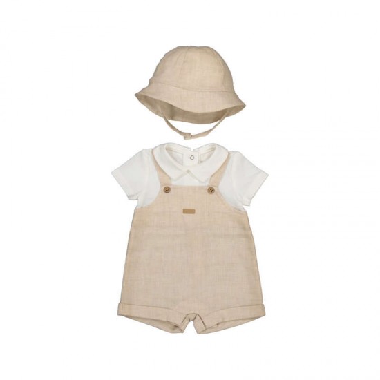 Mayoral Beige dungaree + hat set 