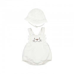 Mayoral Cream romper dungaree + hat set 